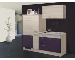 Flex-Well FLEX WELL Minikeuken Met Apparatuur Focus Acacia En Aubergine Mat 190x60 Cm