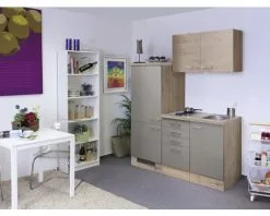 Flex-Well FLEX WELL Minikeuken Met Apparatuur Riva Kwartsiet Cubaniet En San Remo Eiken Licht Mat 160x60 Cm