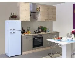 Flex-Well FLEX WELL Keukenblok Met Apparatuur Riva Kwartsiet Cubaniet En San Remo Eiken Licht Mat 210x60 Cm