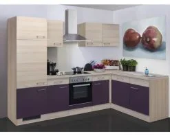 Flex-Well FLEX WELL Hoekkeuken Met Apparatuur Focus Acacia En Aubergine Mat 280x170 Cm