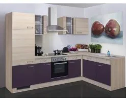 Flex-Well FLEX WELL Hoekkeuken Met Apparatuur Focus Acacia En Aubergine Mat 280x170 Cm